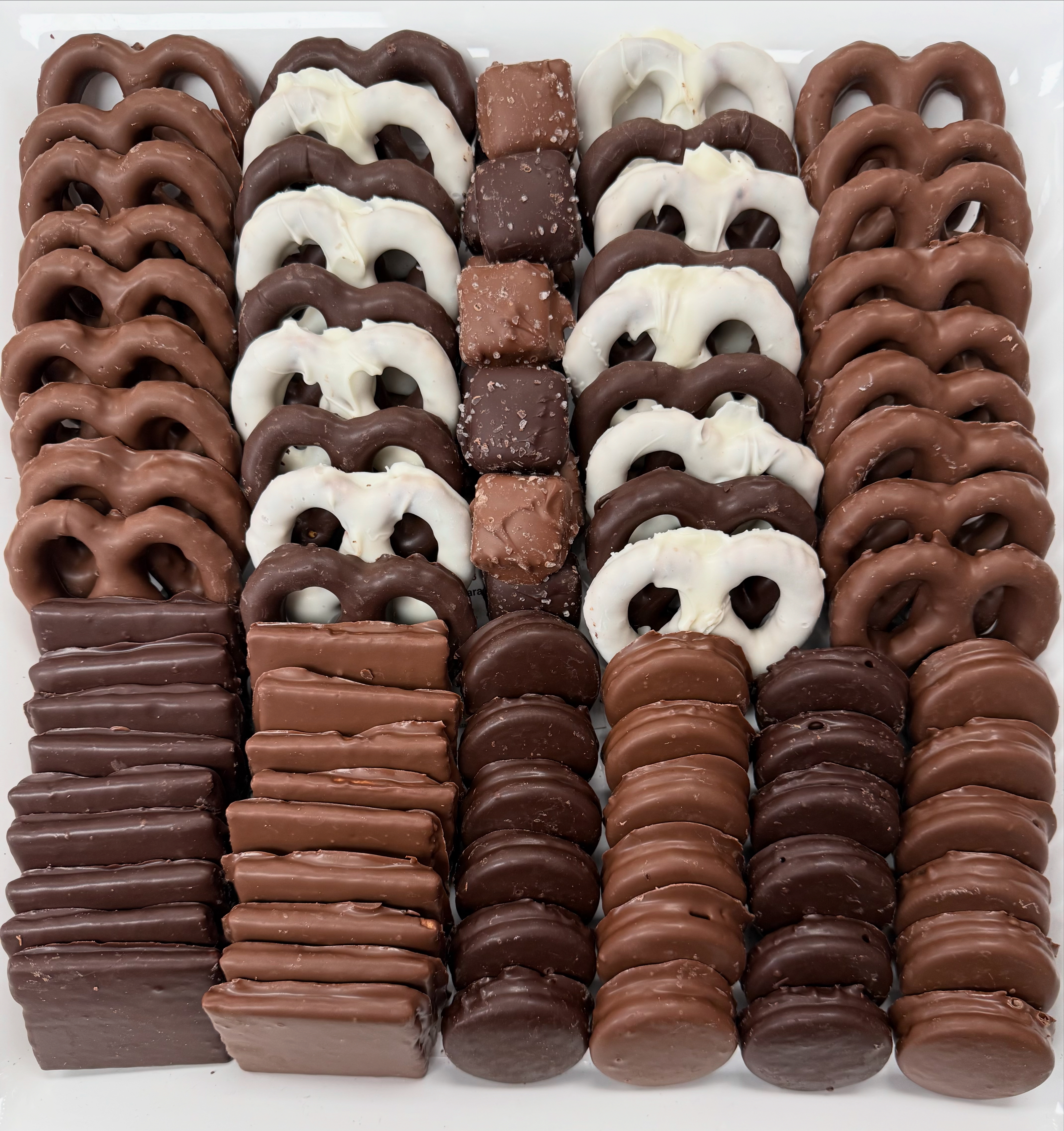 Deluxe Sampler Tray (II) $95. Includes 36 Pretzels, 18 Graham Crackers, 24 Oreos, 16 Sea Salt Caramels. No shipping (pickup or delivery only).